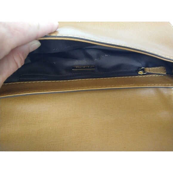 Adrienne Vittadini shoulder satchel handbag purse tan brown medium sleek classic - Picture 13 of 16